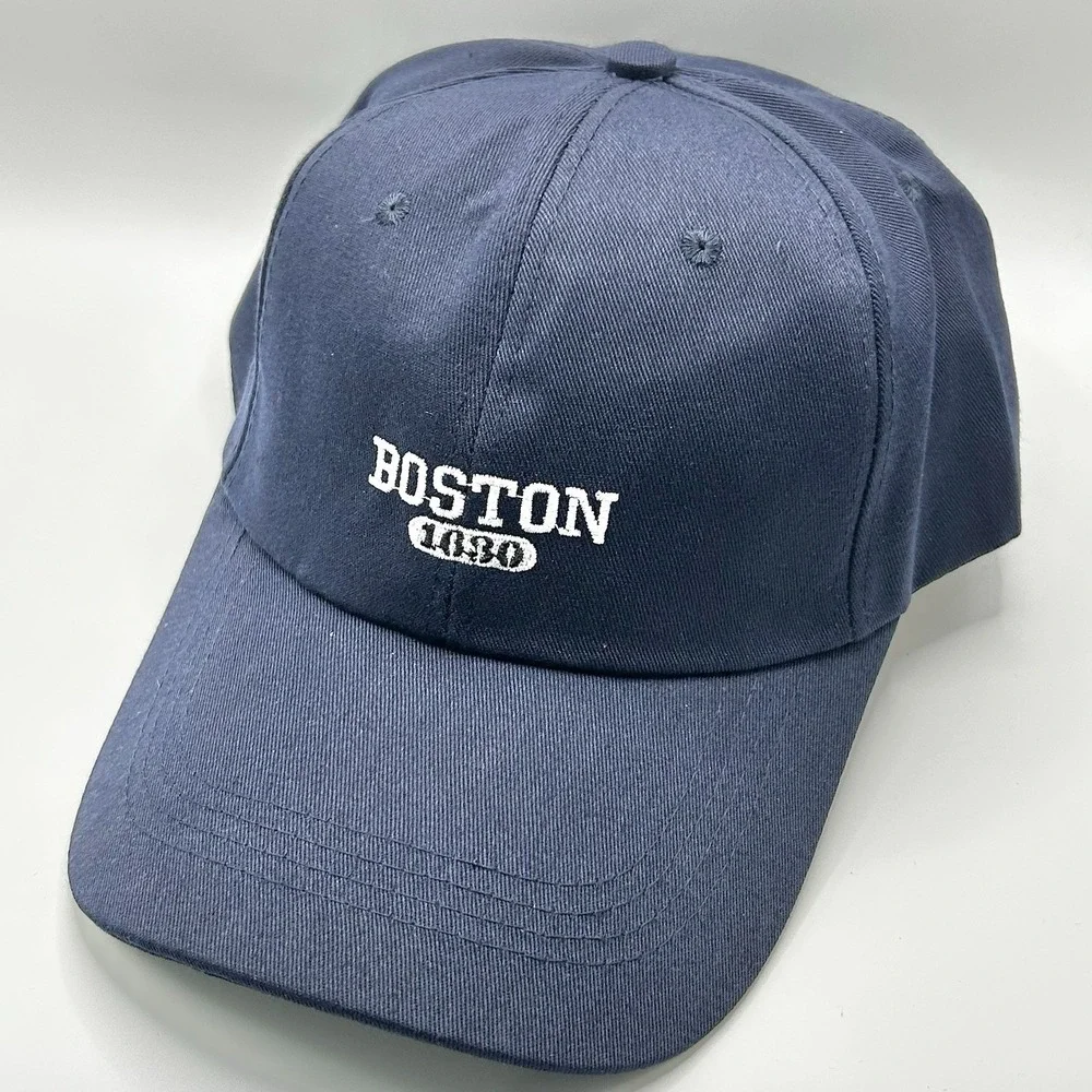 Boston Massachusetts Wordmark Dad Hat Cap Adjustable Strapback Blue Outdoors